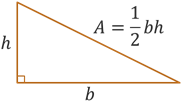 A right triangle with legs having lengths b and h with area A = 1/2 b*h.