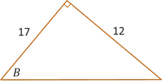 A right triangle with acute angle B, opposite side of length 12, and adjacent side of length 17.